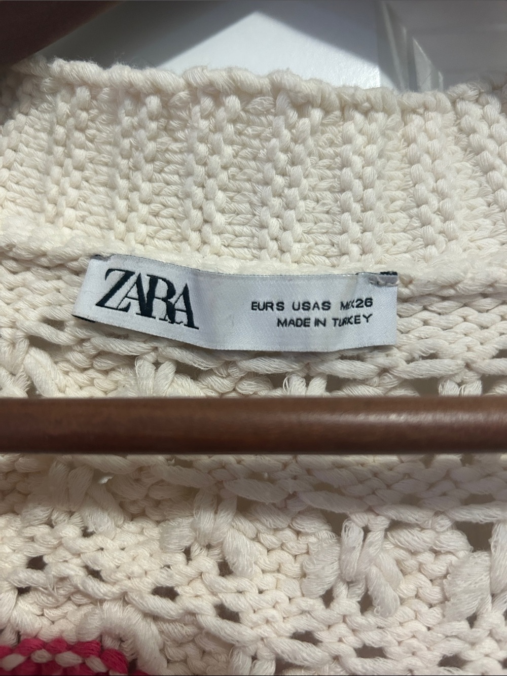 Zara Cream Crochet Cardigan with Pink, Orange, Lime & Lavender Accents - Picture 3 of 3